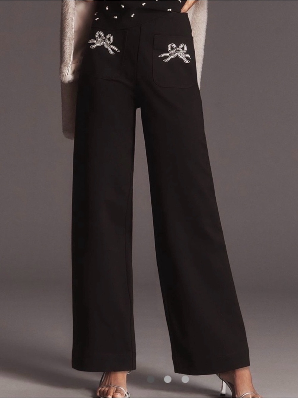 Anthropologie Maeve Colette Black Crystal Bow Pants